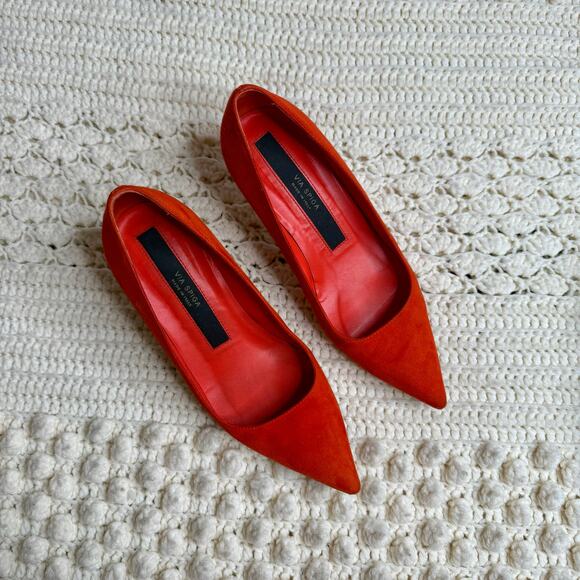 VIA SPIGA Italy Women's 7 Nikole Suede Leather Pointed Toe Pump Heels Orange Red - Picture 12 of 12